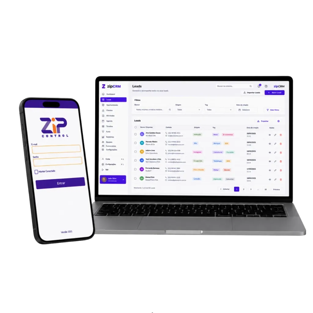 Painel ZIP Control em notebook e smartphone
